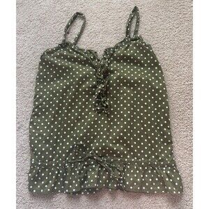 Old Navy Green & White Polka Dot Tank Top Size Small 100% Cotton Beach Romantic